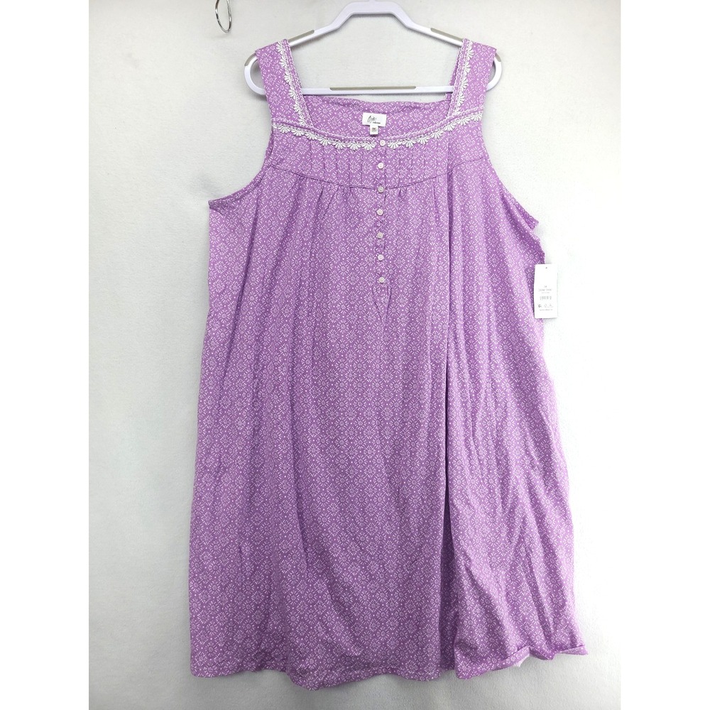 NWT Aria Women's 100% Cotton Sleeveless 40" Nightgown 3X Lavendar floral